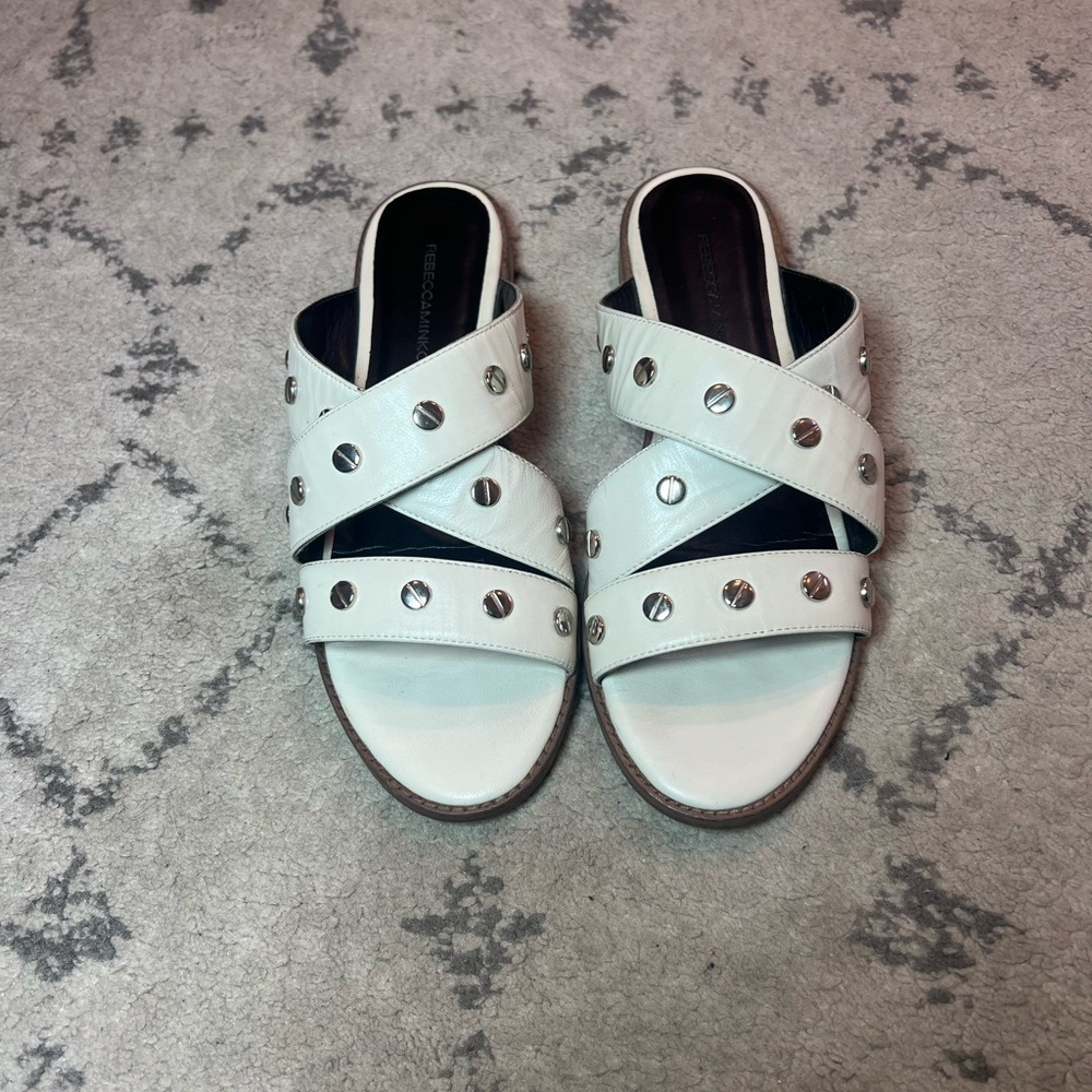 Rebecca Minkoff EUC White Crisscross Studded Sandals